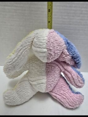 RARE Vtg Chenille Pastel Colors Bunny Rabbit Plush Stuffed Animal 10" Tall EUC.